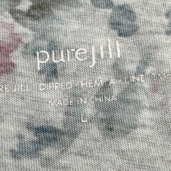 J. Jill Women's L Dipped Hem A-Line Tee Gray Floral - Picture 6 of 12